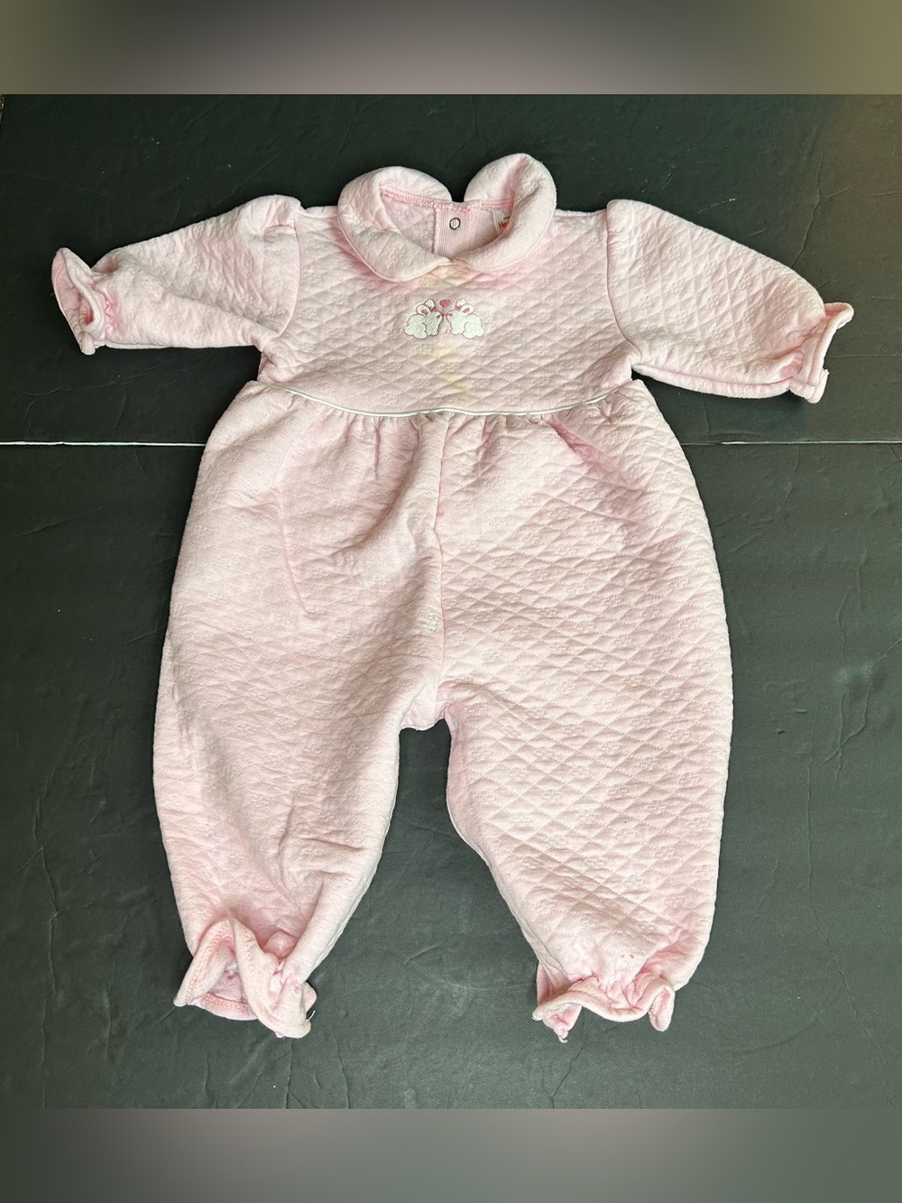 Vintage Heathtex Baby Toddler Quilted Pink Bubble Romper Bunnies 24 Months
